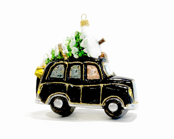 "Weihnachtsmann London Taxi" Christbaum Glas-Hänger