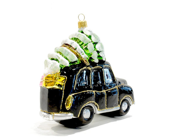 "Weihnachtsmann London Taxi" Christbaum Glas-Hänger