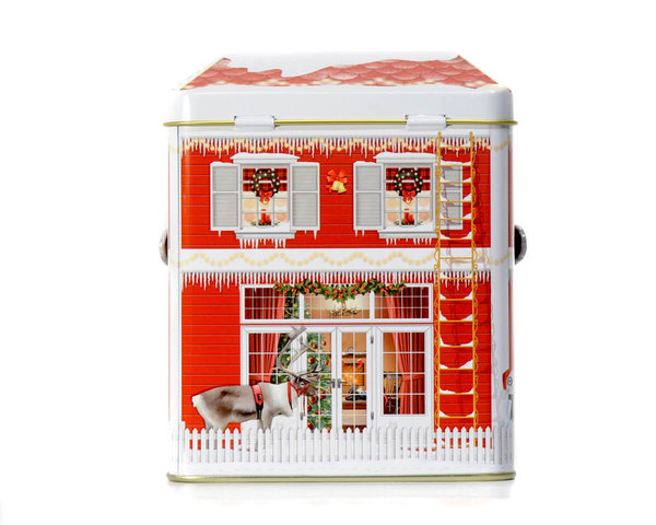"House in Winter" Tin jar retro nostalgia style