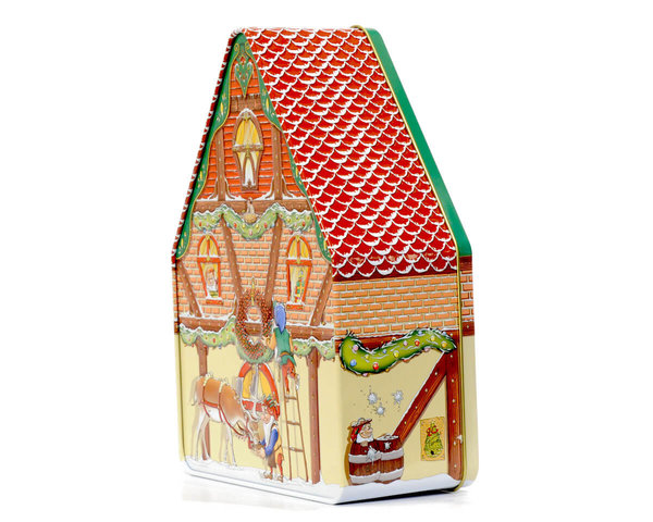 Weihnachtlich geschmücktes Wichtel-Haus Keksdose