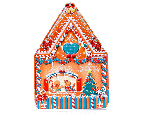 Weihnachtlich geschmücktes Lebkuchenhaus Keksdose