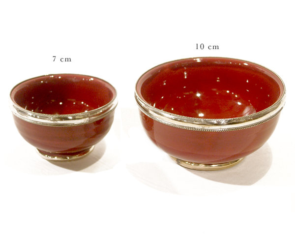 Keramik-Schälchen "Weinrot" 10cm Maroc-Silber-Beschlag