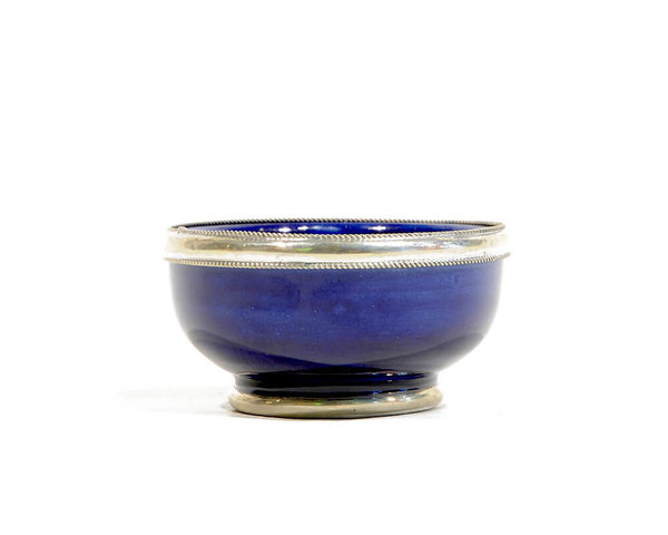 Keramik-Schälchen "Nachtblau" 8cm Maroc-Silber-Beschlag