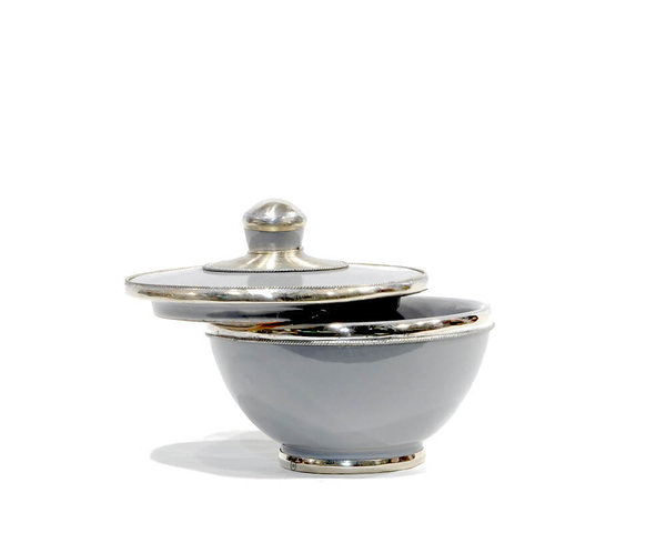 Keramik-Schälchen mit Deckel "Grau" 10cm Maroc-Silber-Beschlag
