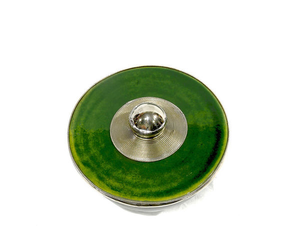 Deckel-Schälchen "Oliv" 10cm Keramik Maroc-Silber-Beschlag