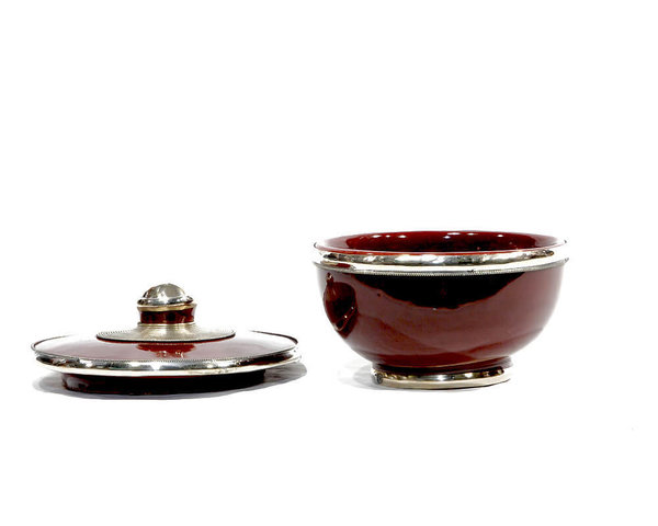 Keramik Deckel-Schälchen "Weinrot" 10cm Maroc-Silber-Beschlag