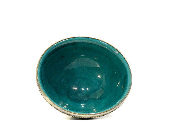 Keramik-Schale 13cm "Türkis" Maroc-Silber-Beschlag