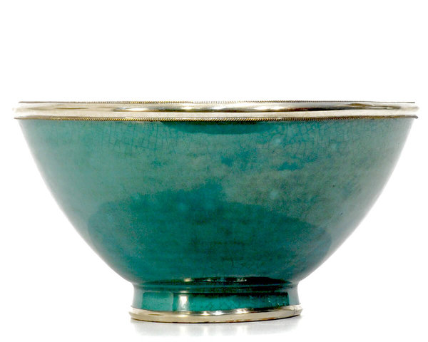 Keramik-Schale "Türkis" Marrakesch Silberbeschlag 20cm