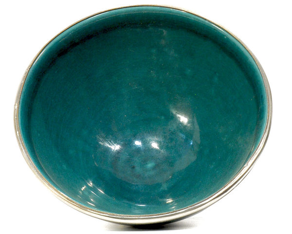 Keramik-Schale "Türkis" Marrakesch Silberbeschlag 20cm