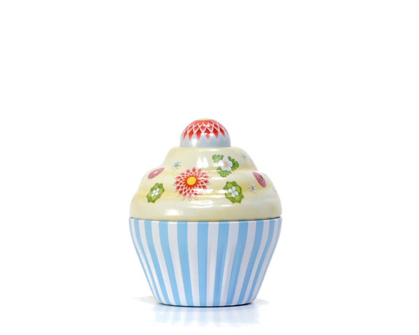 "Happy Flower" hellblau Cupcake Muffin Blechdose