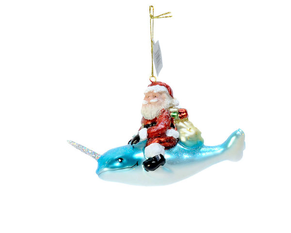 "Santa auf Narwal blau" GIFT COMPANY Christbaum Hänger