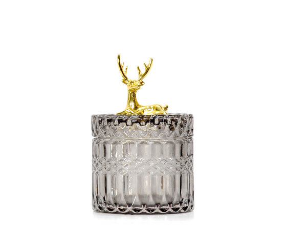 Sculpture "Stag" on grey lidded glass bowl