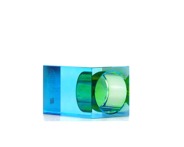 Sari" Kristallglas Blau Grün Teelichthalter GIFT COMPANY